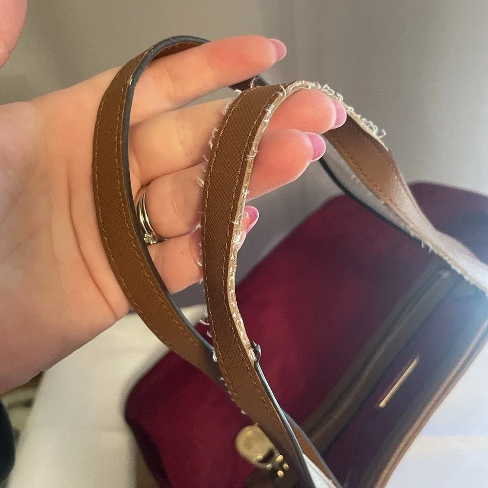 Michael Kors Kempton Nylon Satchel Tote Purse Shoulder Bag in Maroon & Brown - Picture 5 of 16